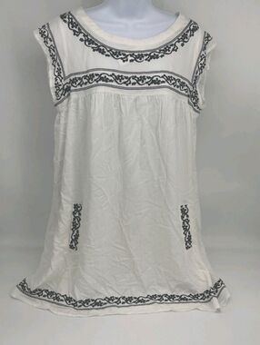 Embroidered Babydoll Shift Mini Dress White Women's Small BB Dakota